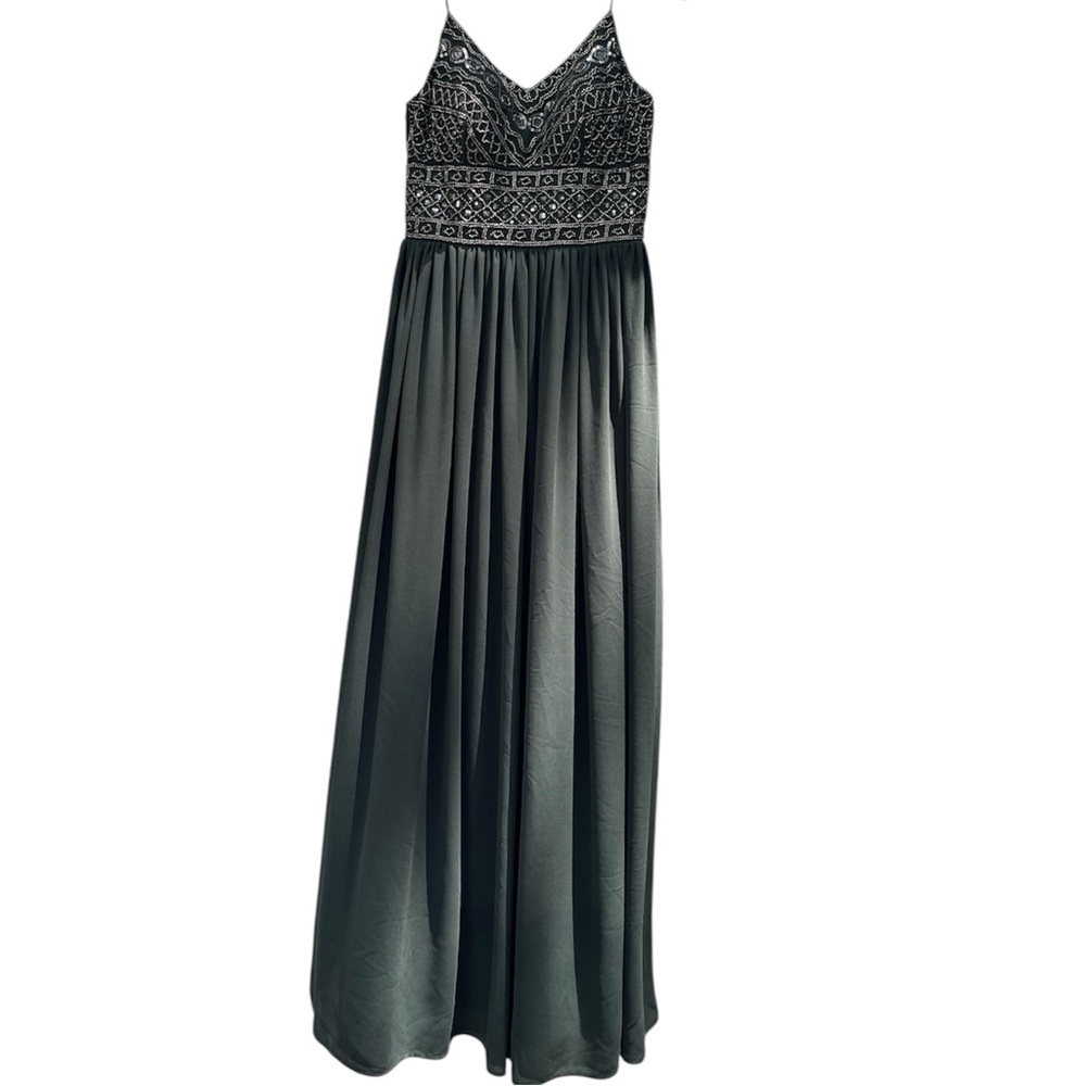 Altar'd State Green Formal Maxi Dress Beaded Wedding Size Small Spaghetti Straps